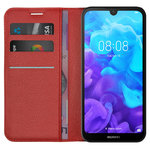 Leather Wallet Case & Card Holder Pouch for Huawei Y5 (2019) - Red
